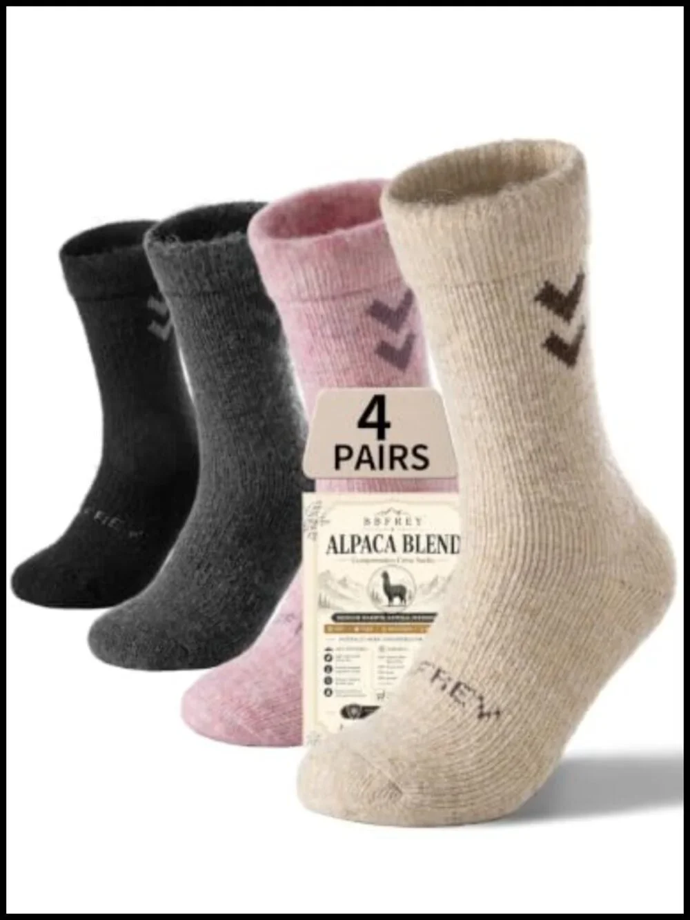 Alpaca Wool Crew Socks for Men Women - Thermal Hiking Boot Socks 4 Pack